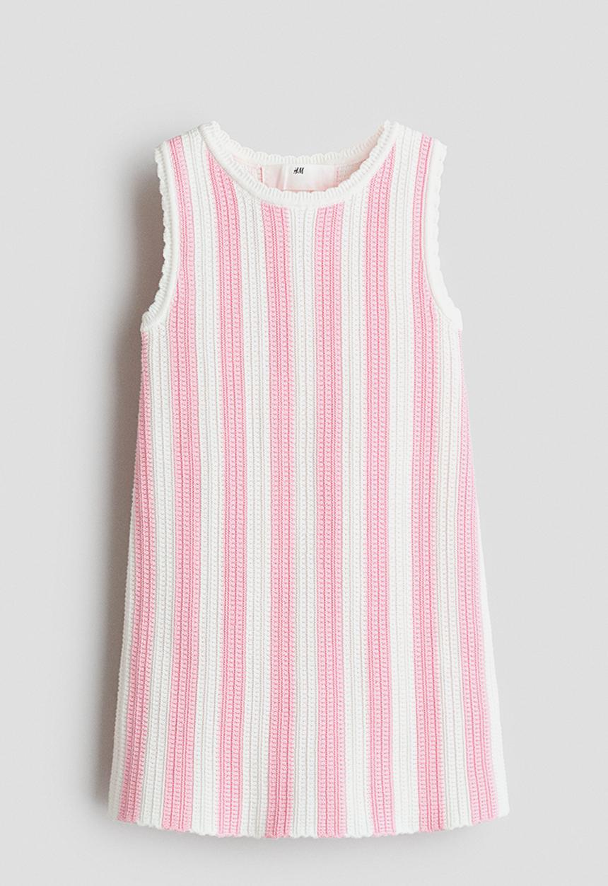 H&M - Textured cotton dress - light pink/white striped