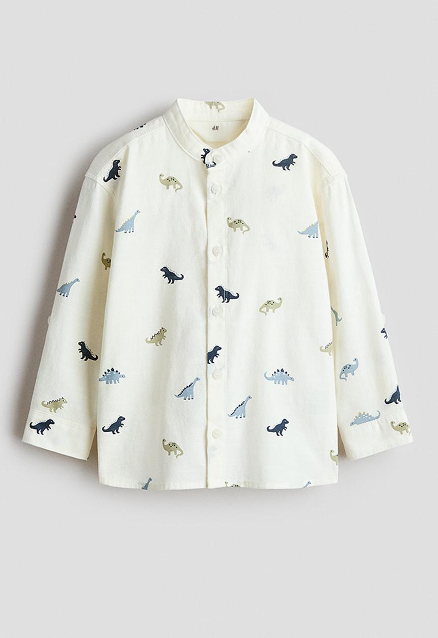 H&M - Cotton grandad shirt - cream/dinosaurs
