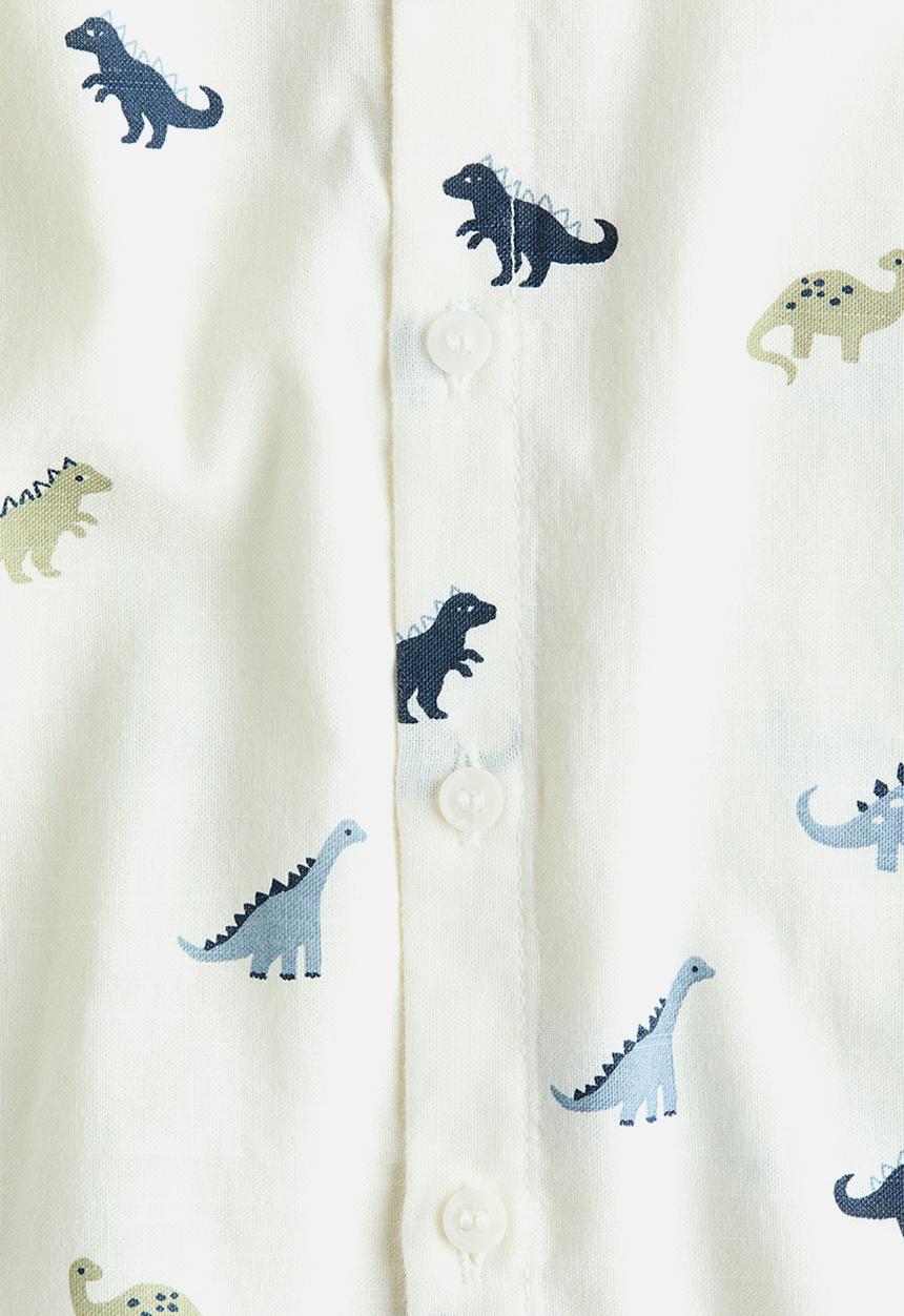 H&M - Cotton grandad shirt - cream/dinosaurs