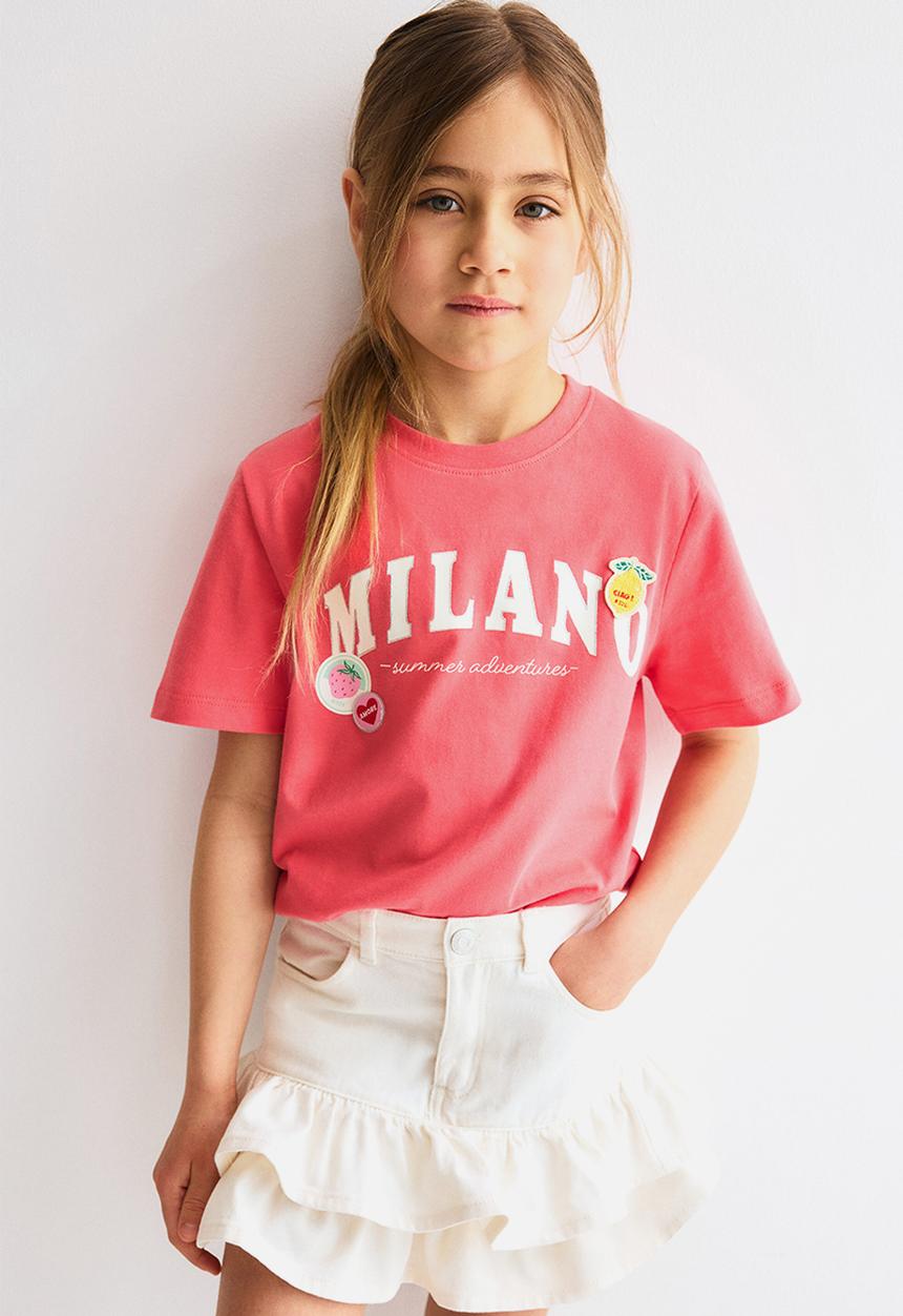 H&M - Motif-detail t-shirt - light red/milano