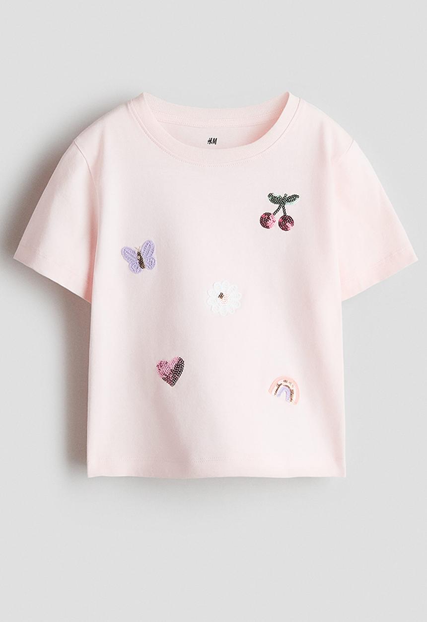 H&M - Motif-detail t-shirt - light pink/cherries