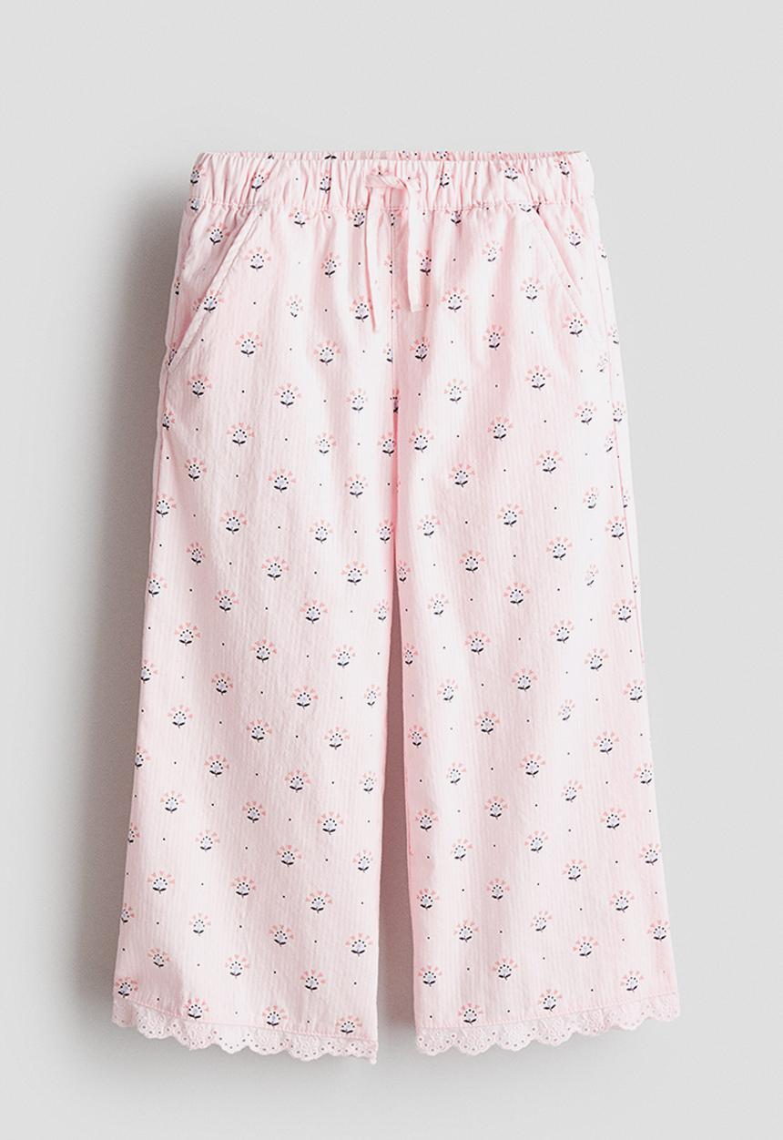 H&M - Lace-trimmed seersucker trousers - light pink/floral