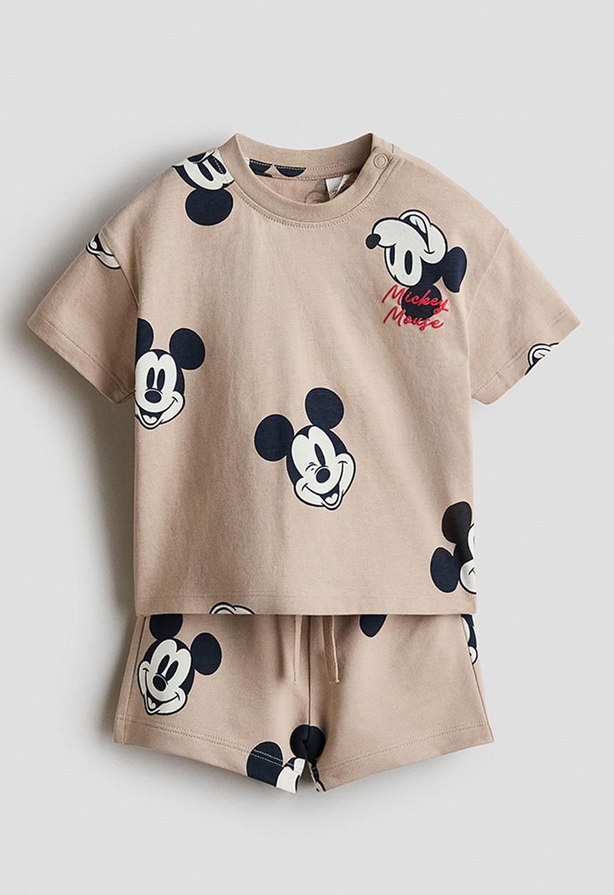 H&M - 2-piece printed set - beige/mickey mouse