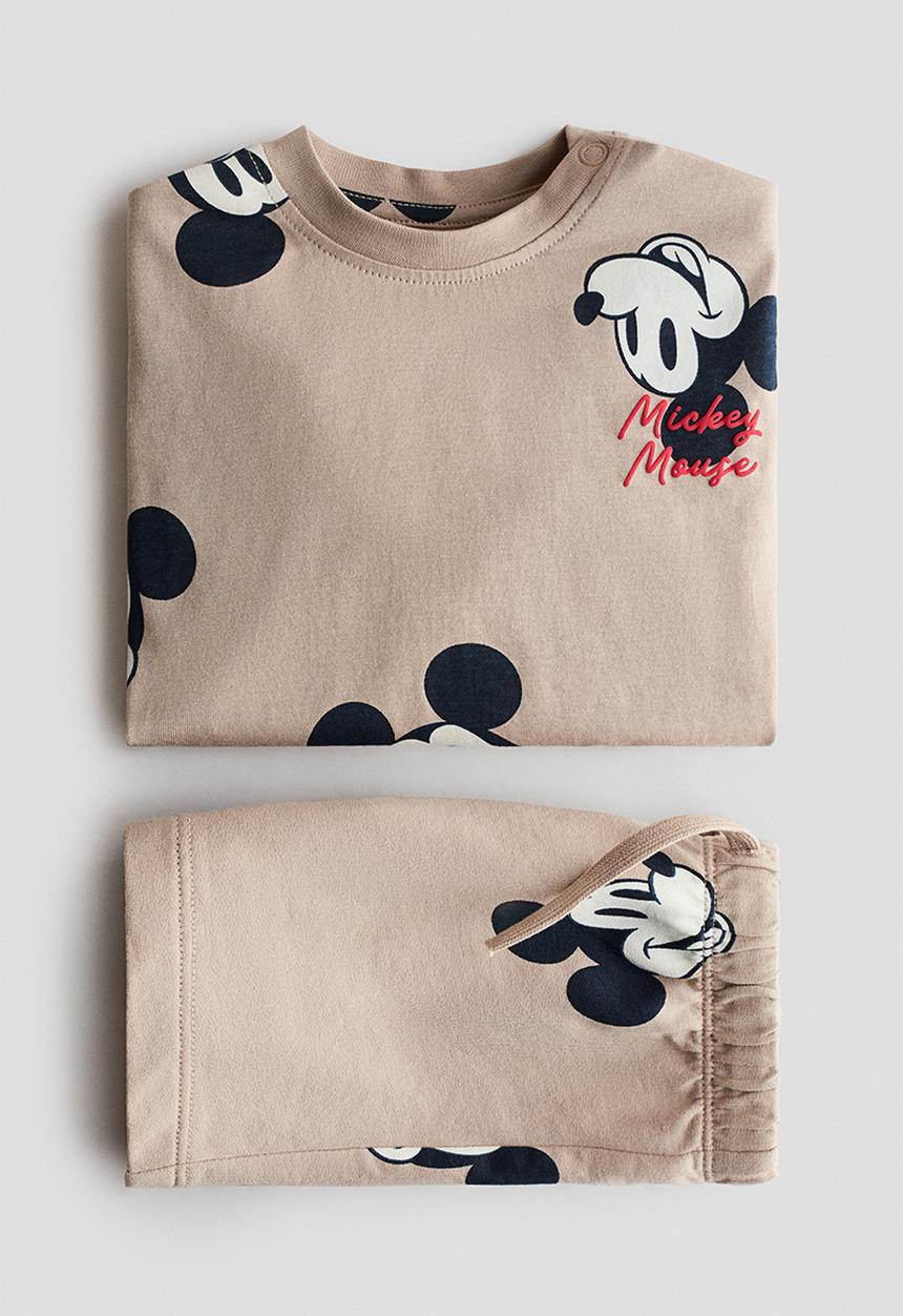H&M - 2-piece printed set - beige/mickey mouse
