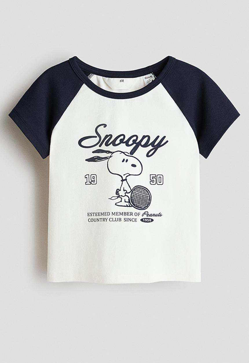 H&M - Print-motif cotton top - cream/snoopy