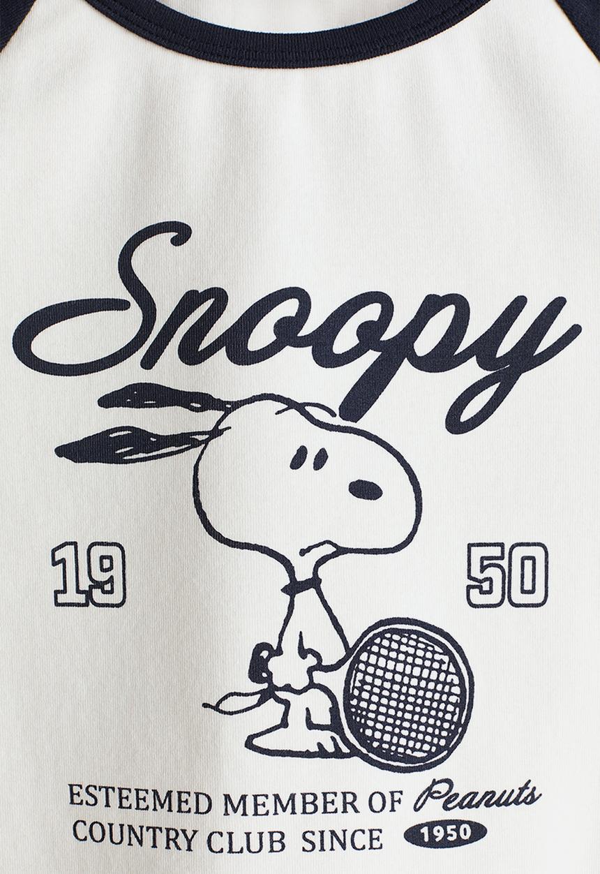 H&M - Print-motif cotton top - cream/snoopy