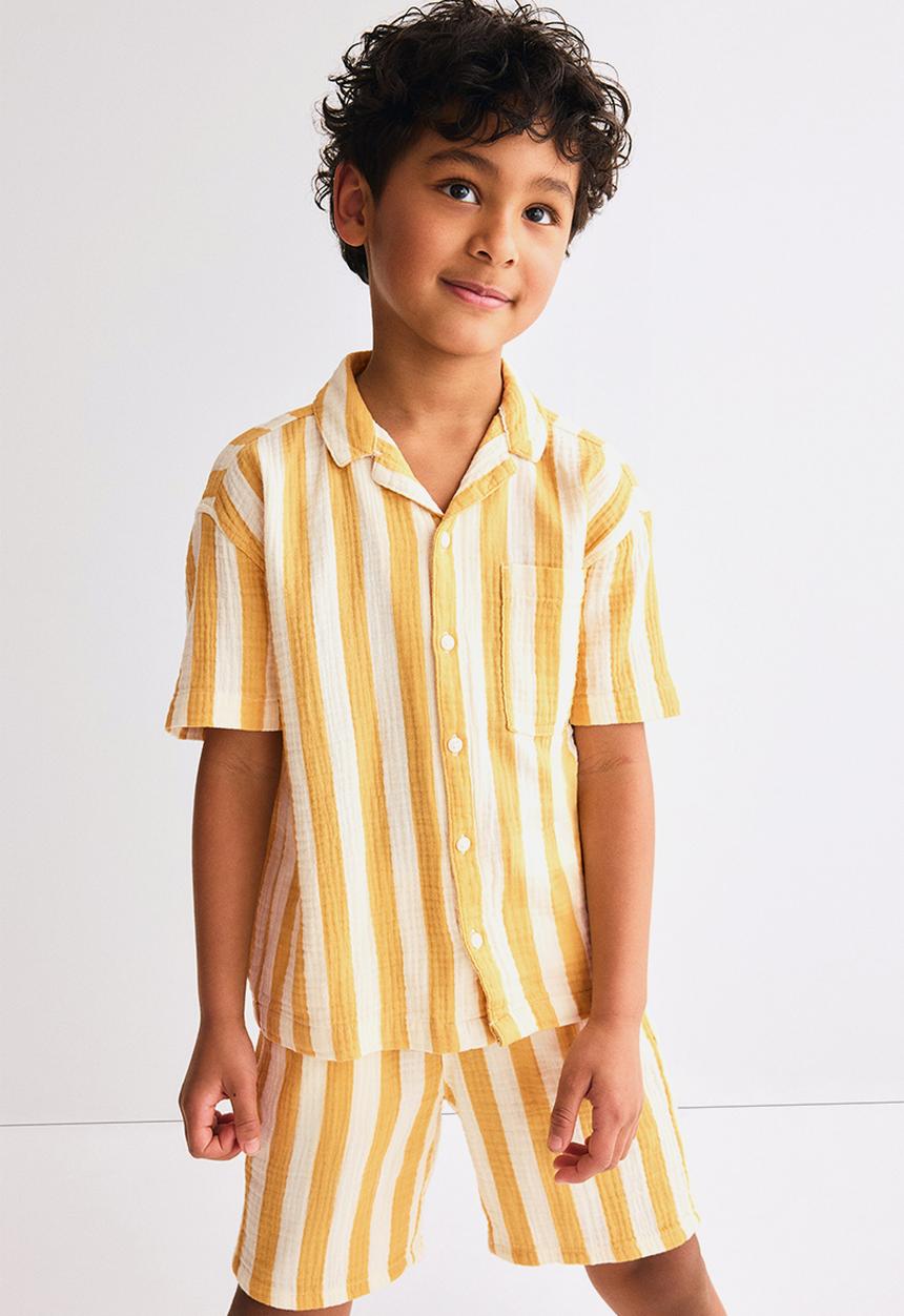 H&M - 2-piece cotton muslin set - white/yellow striped