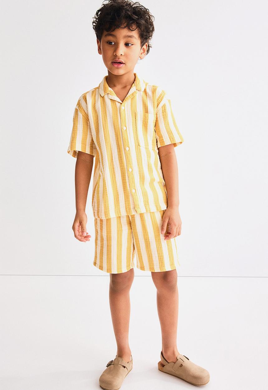 H&M - 2-piece cotton muslin set - white/yellow striped