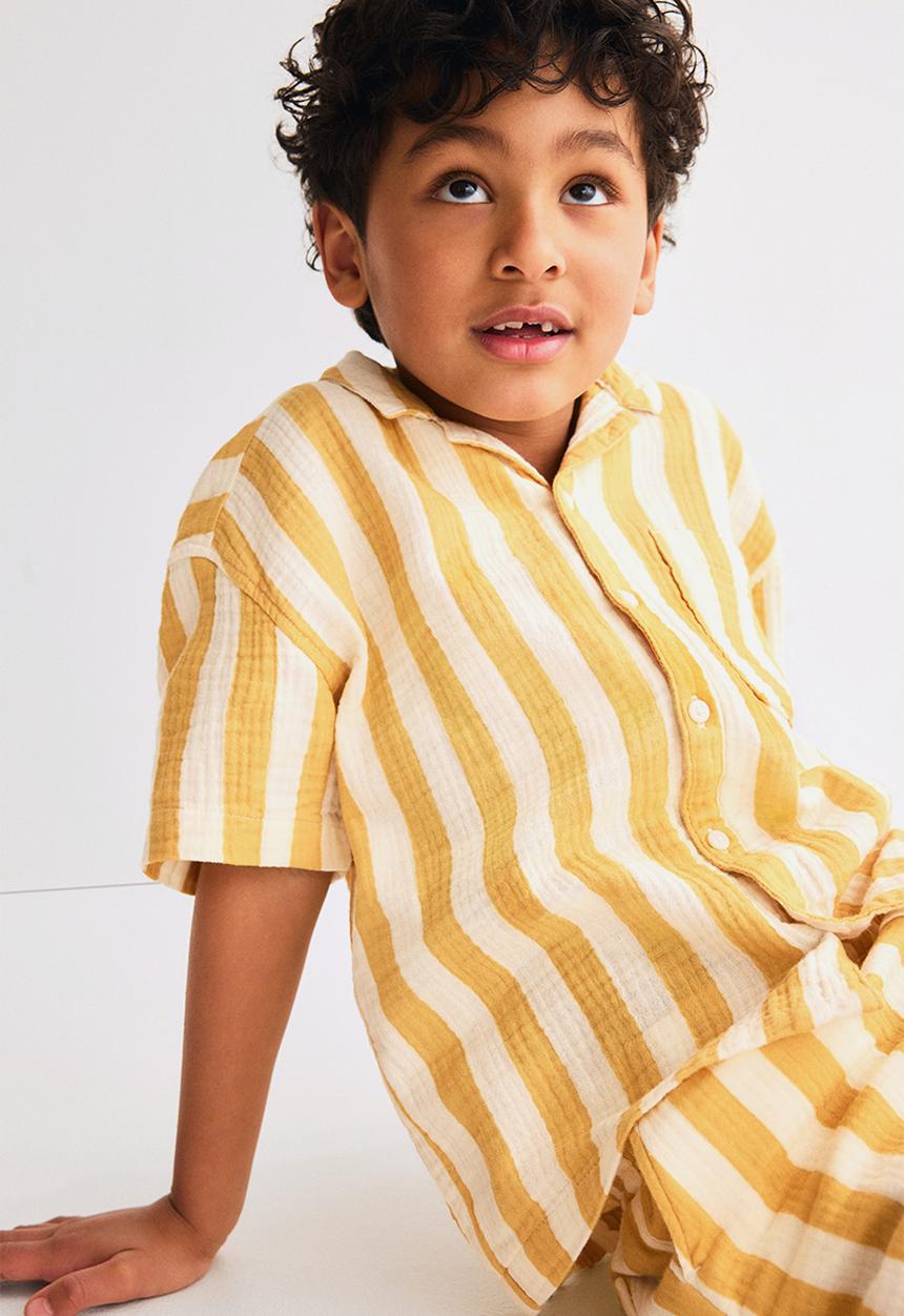 H&M - 2-piece cotton muslin set - white/yellow striped