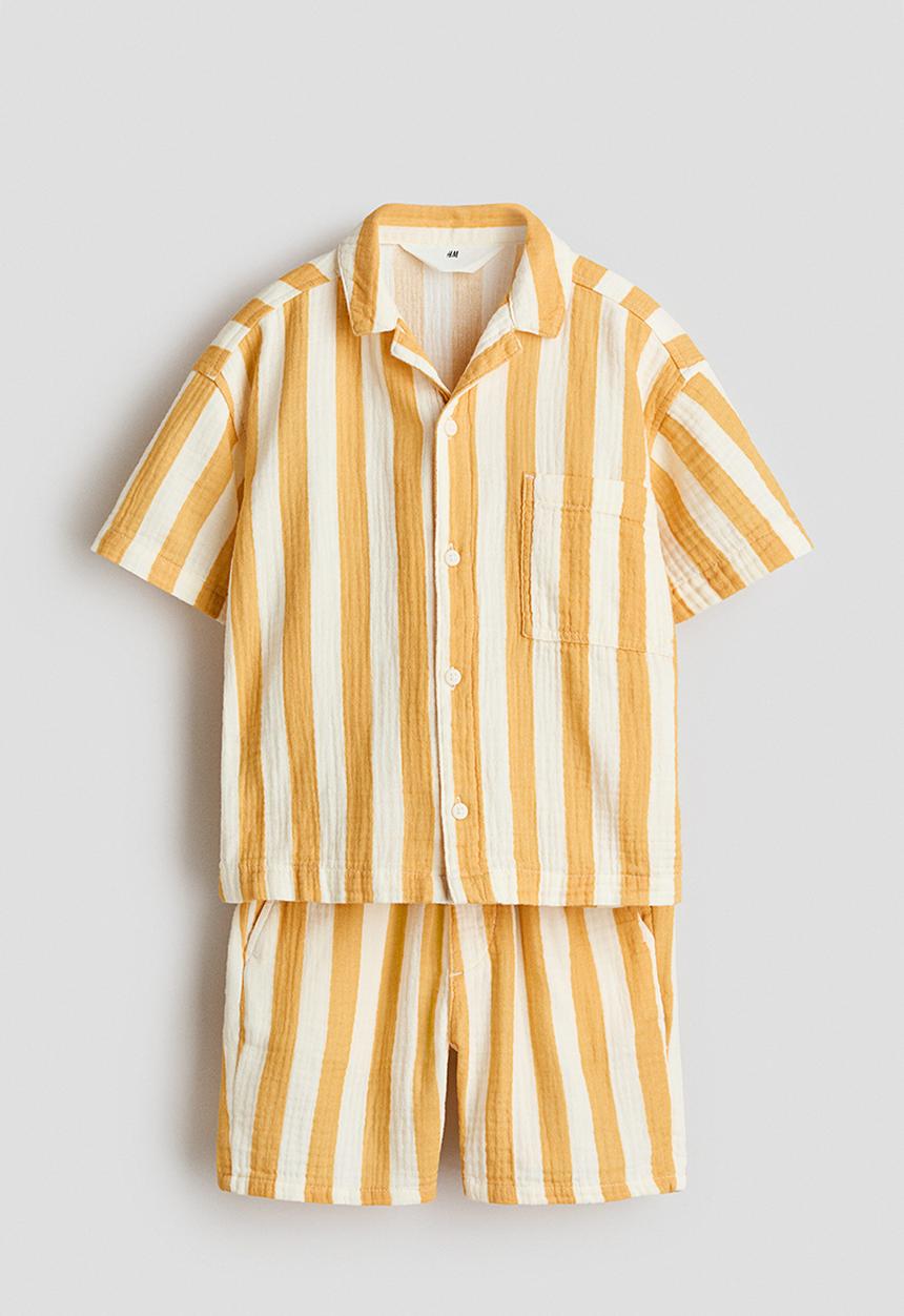 H&M - 2-piece cotton muslin set - white/yellow striped