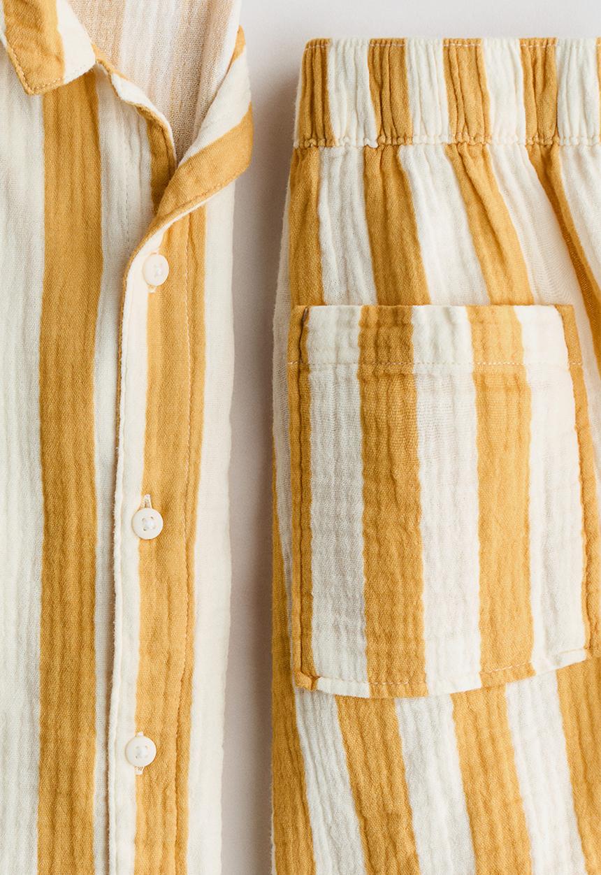 H&M - 2-piece cotton muslin set - white/yellow striped