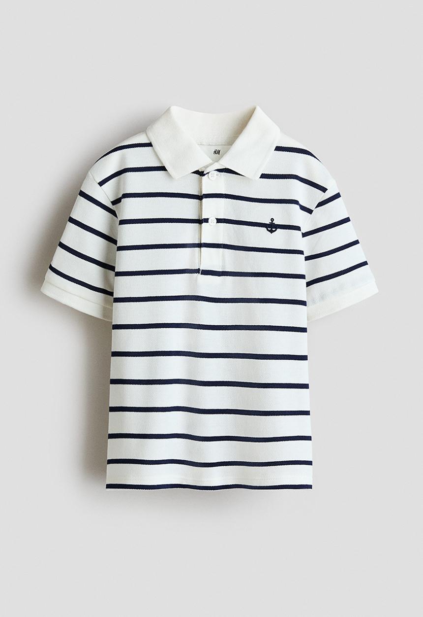 H&M - Embroidered-motif piqu? polo shirt - cream/striped