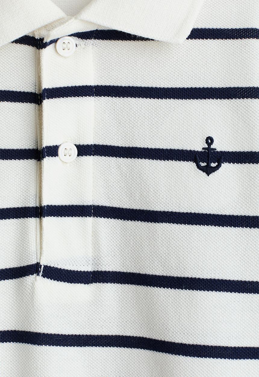 H&M - Embroidered-motif piqu? polo shirt - cream/striped
