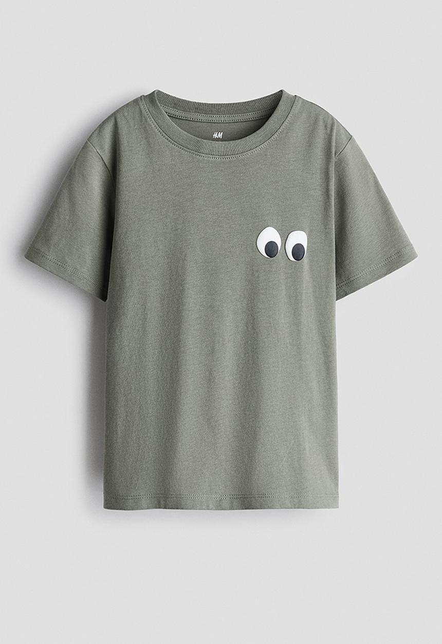H&M - Printed t-shirt - khaki green/eyes