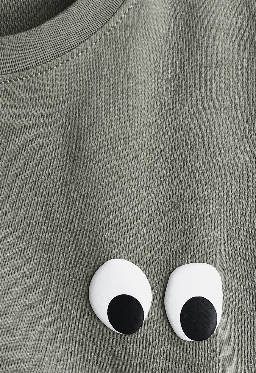 H&M - Printed t-shirt - khaki green/eyes