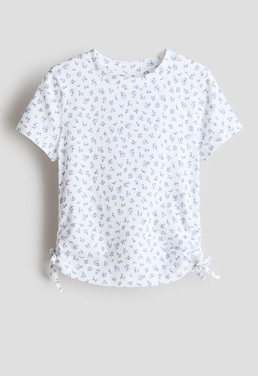 H&M - Drawstring-detail cotton top - white/blue floral