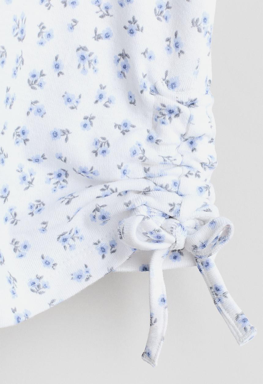 H&M - Drawstring-detail cotton top - white/blue floral