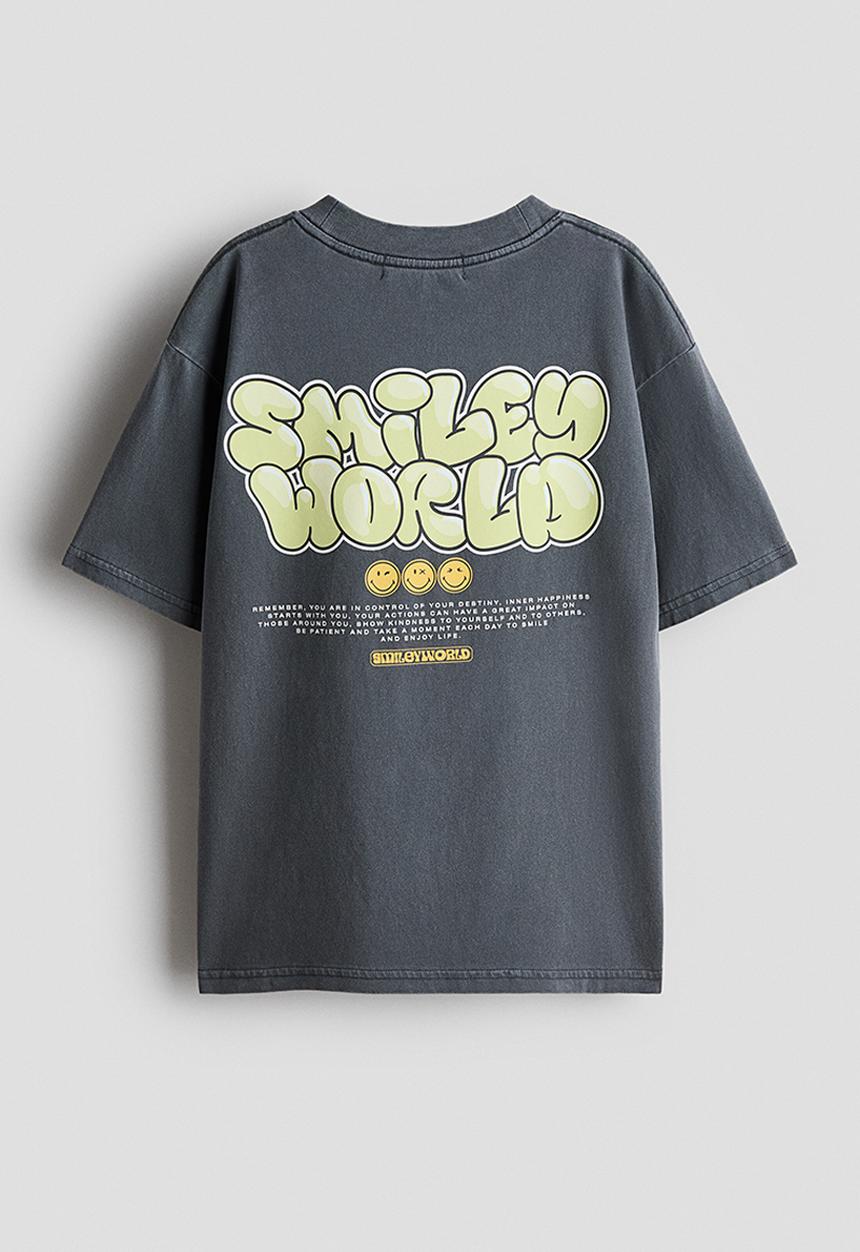 H&M - Printed t-shirt - dark grey/smileyworld?
