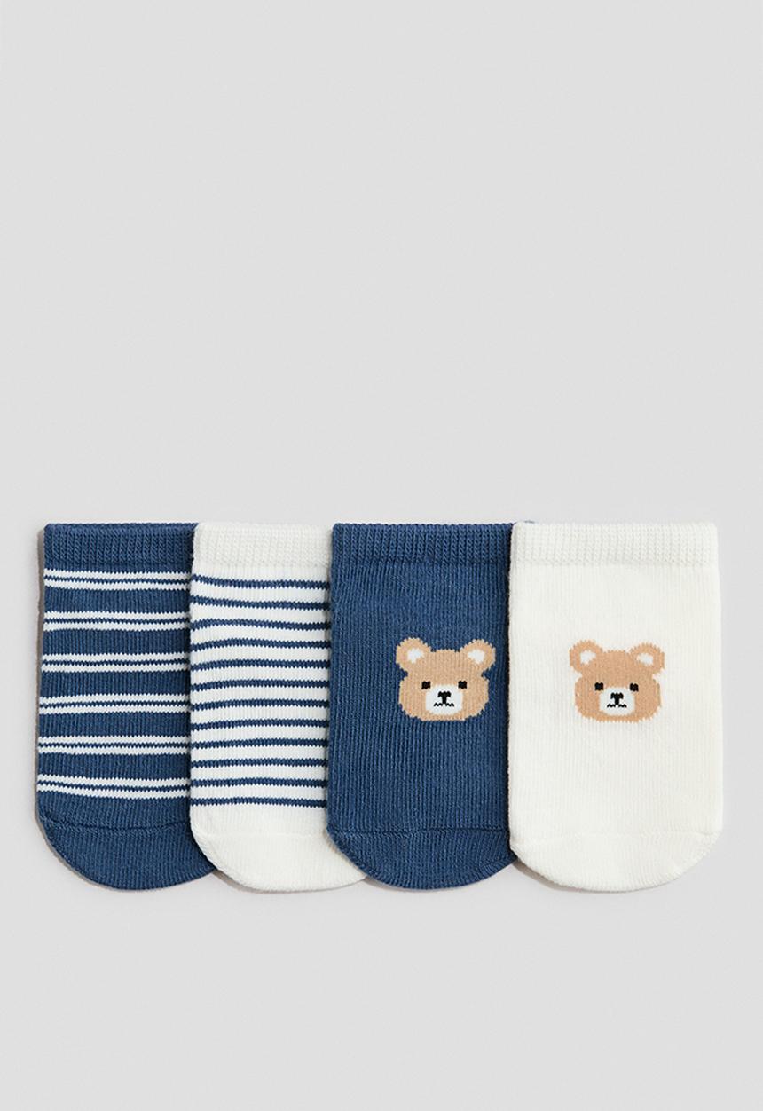 H&M - 4-pack shaftless socks - dusty blue/bears