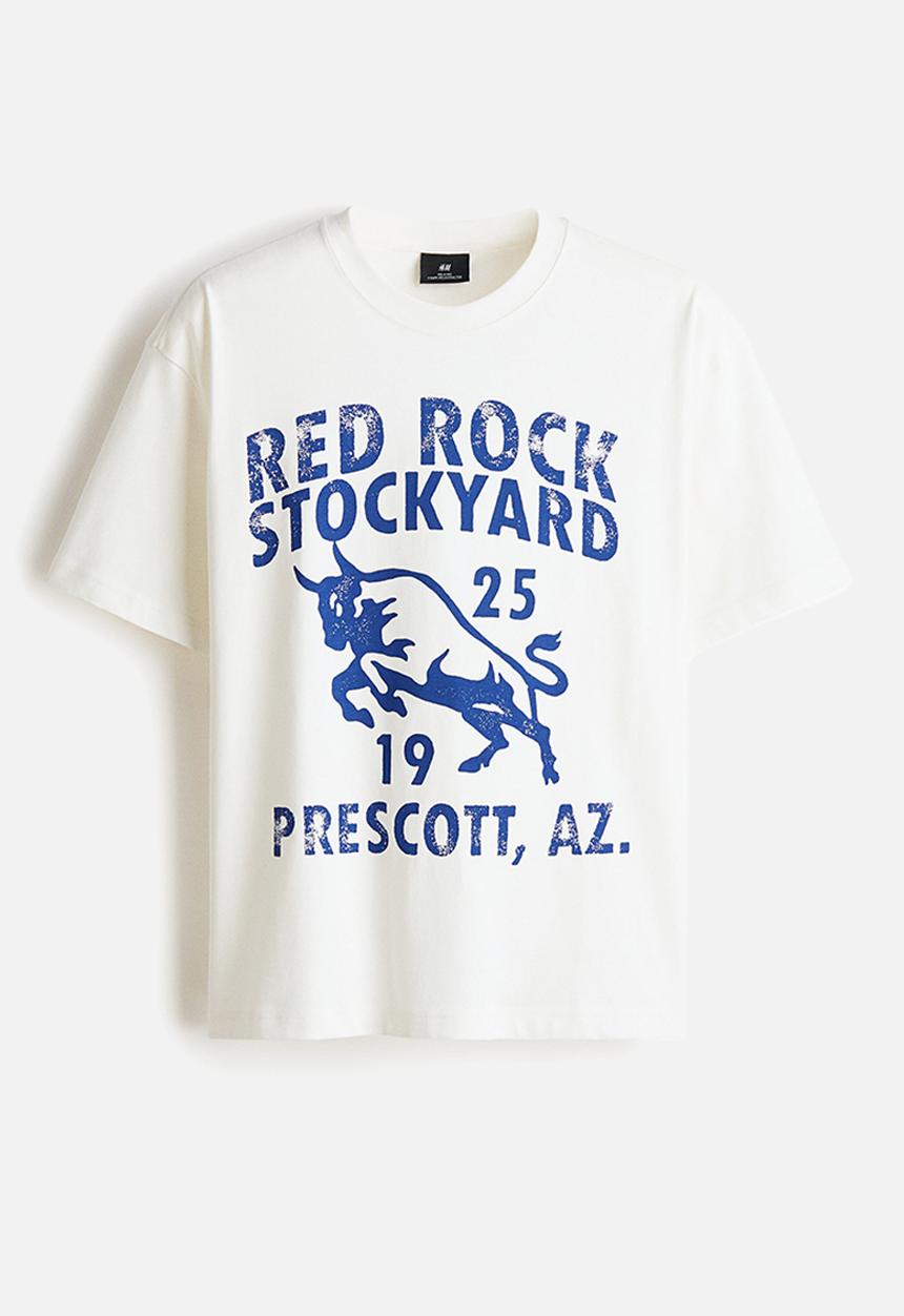 H&M - Relaxed fit printed t-shirt - white/red rock