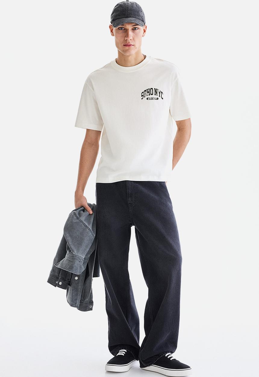H&M - Loose fit printed t-shirt - white/soho nyc