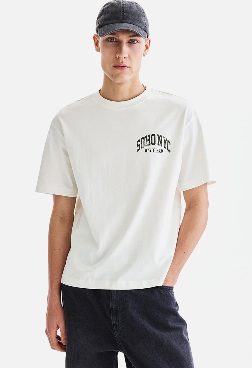 H&M - Loose fit printed t-shirt - white/soho nyc