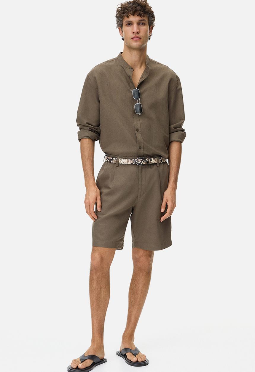 H&M - Relaxed fit linen-blend shorts - brown
