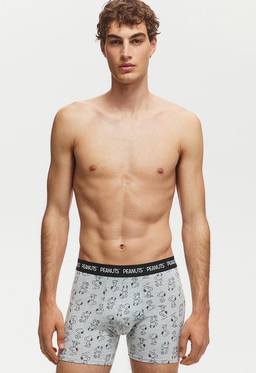 H&M - 3-pack print-motif cotton trunks - light grey marl/snoopy