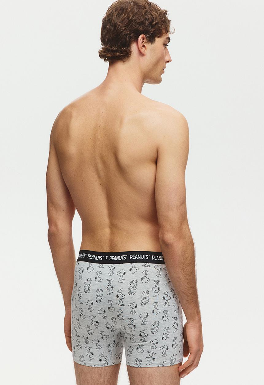 H&M - 3-pack print-motif cotton trunks - light grey marl/snoopy