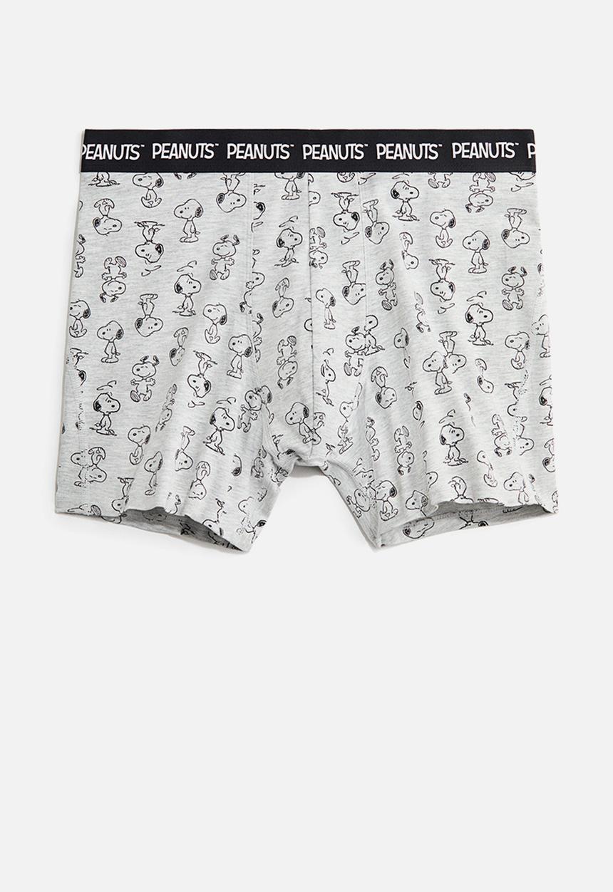 H&M - 3-pack print-motif cotton trunks - light grey marl/snoopy