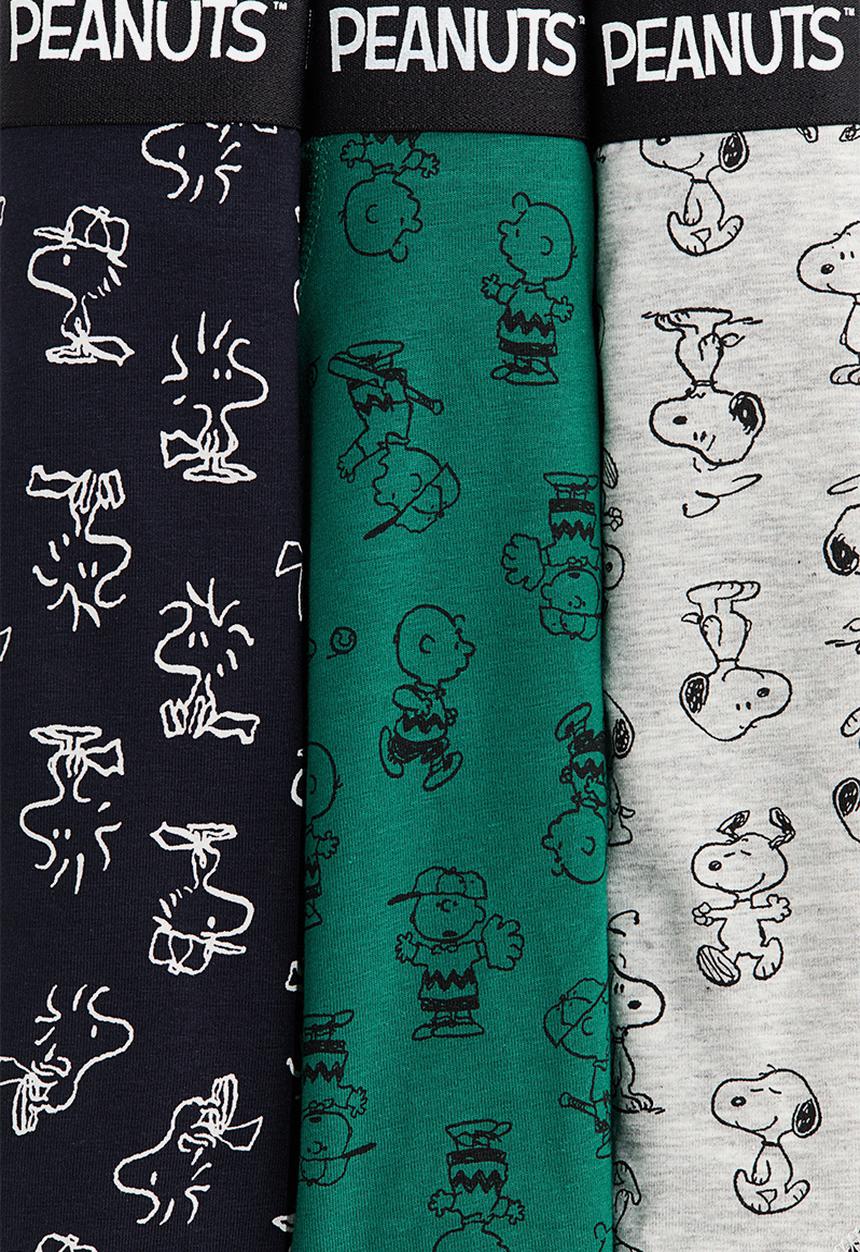 H&M - 3-pack print-motif cotton trunks - light grey marl/snoopy
