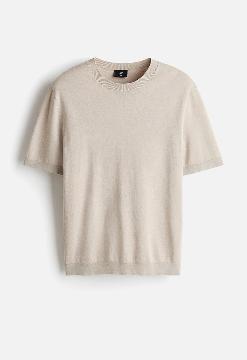 H&M - Slim fit knitted t-shirt - beige
