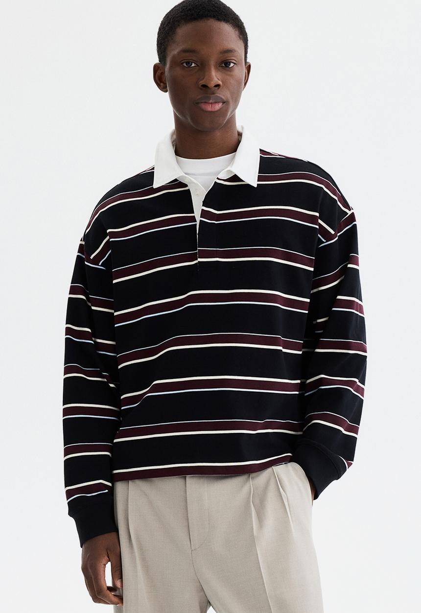 H&M - Loose fit rugby shirt - black/striped