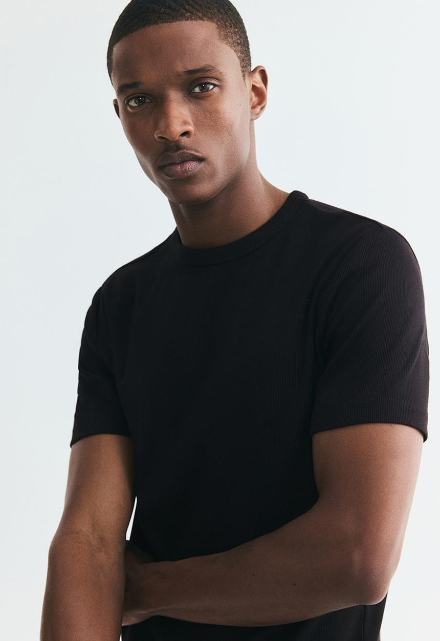 H&M - Slim fit ribbed t-shirt - black