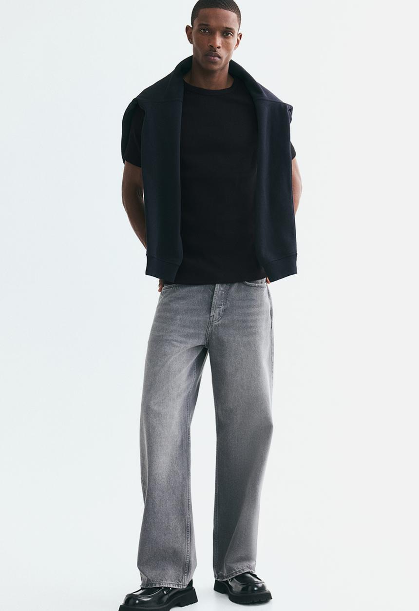 H&M - Slim fit ribbed t-shirt - black