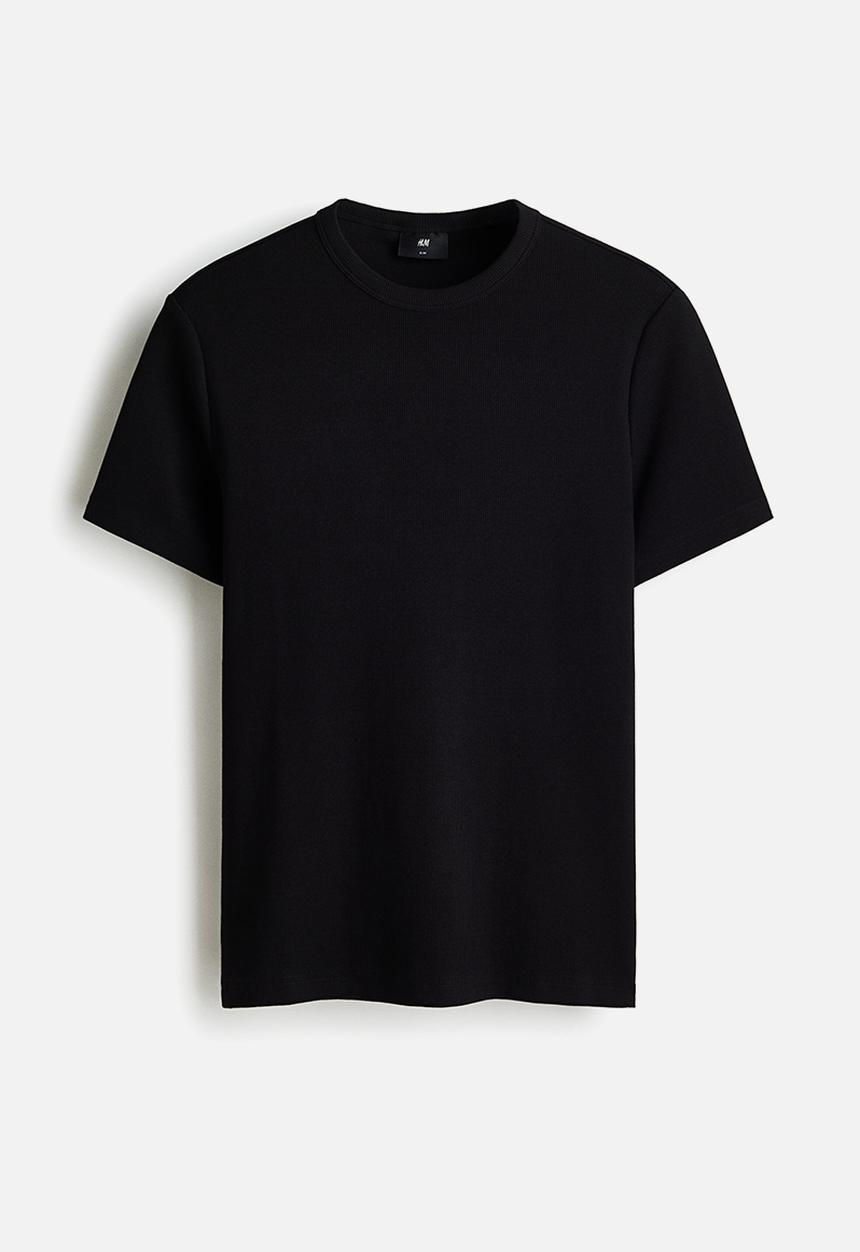H&M - Slim fit ribbed t-shirt - black