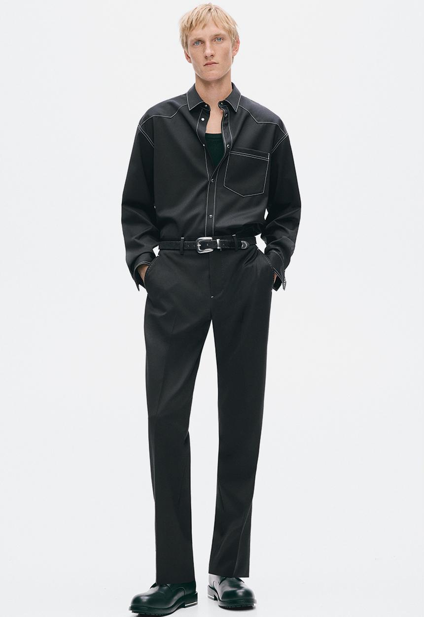 H&M - H&M Atelier:  Regular fit wool-blend twill shirt - black
