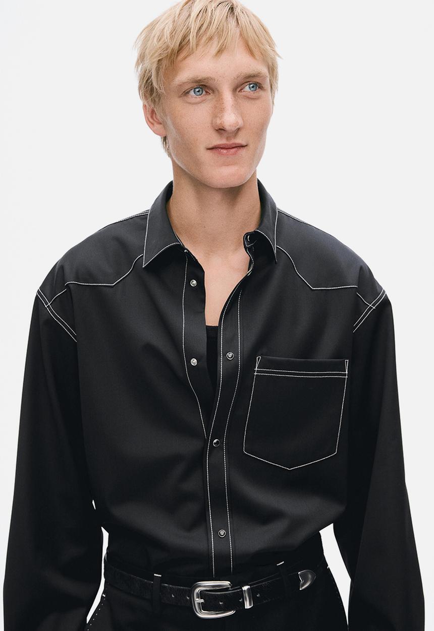 H&M - H&M Atelier:  Regular fit wool-blend twill shirt - black