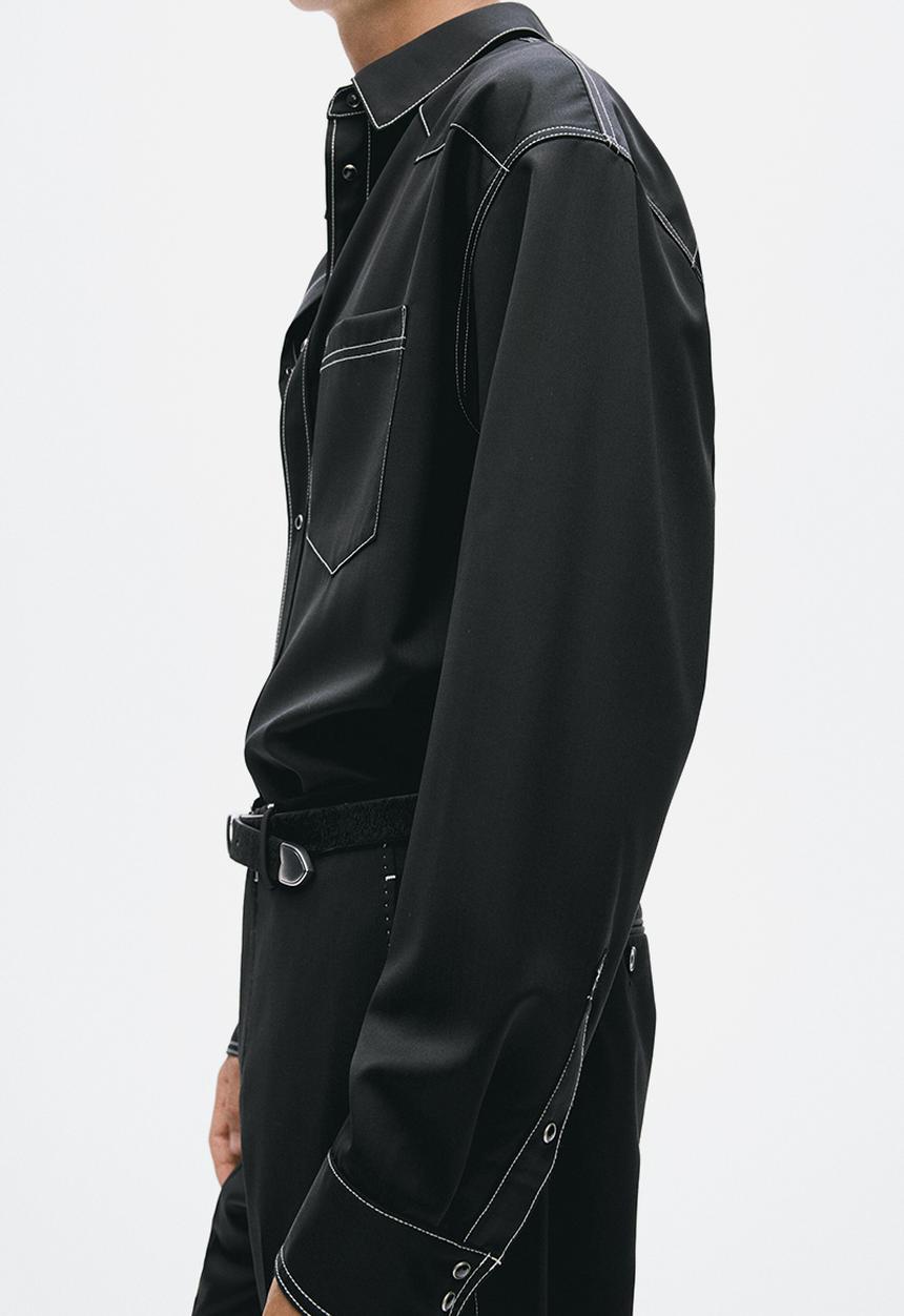 H&M - H&M Atelier:  Regular fit wool-blend twill shirt - black