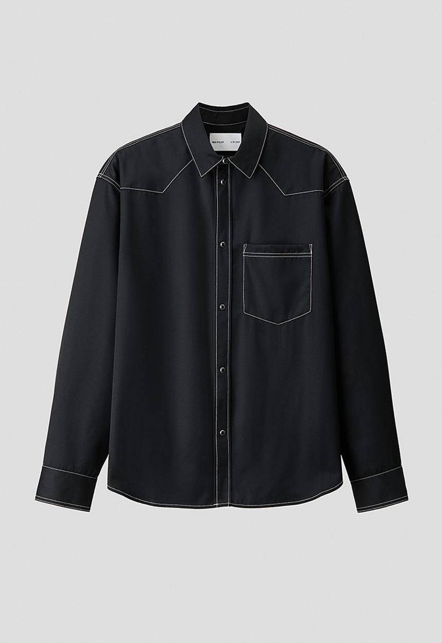 H&M - H&M Atelier:  Regular fit wool-blend twill shirt - black