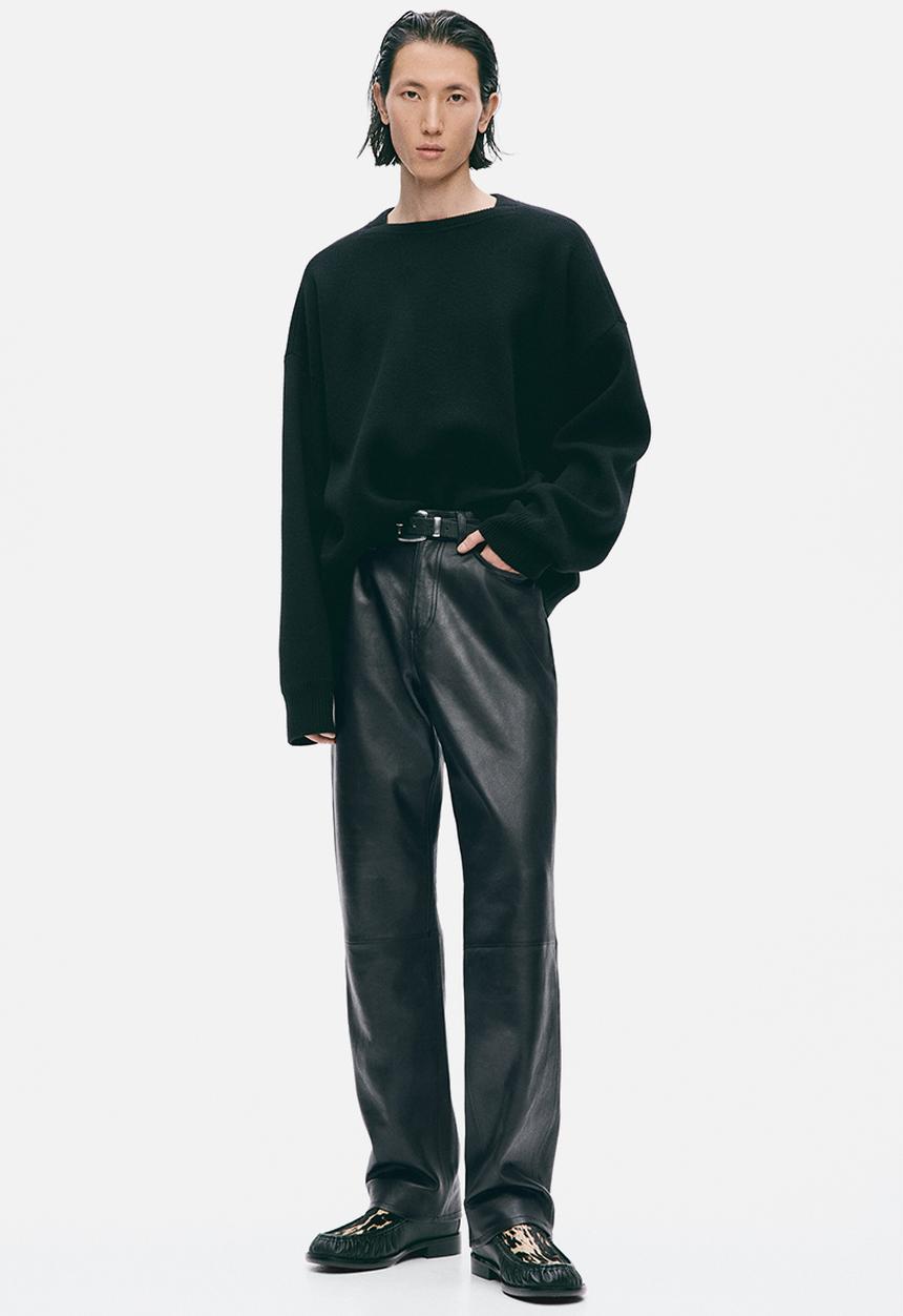 H&M - H&M Atelier:  Regular fit leather trousers - black