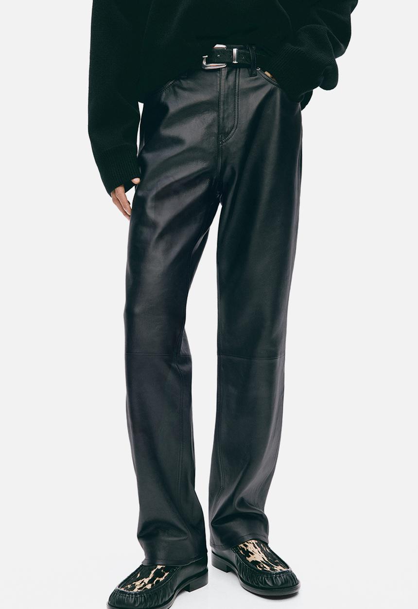 H&M - H&M Atelier:  Regular fit leather trousers - black