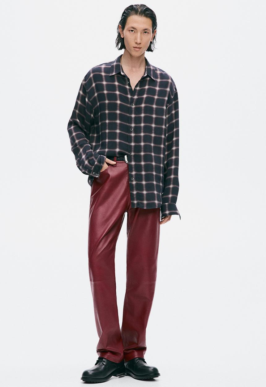 H&M - H&M Atelier:  Regular fit leather trousers - dark red