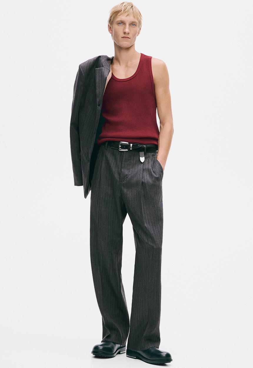 H&M - H&M Atelier:  Slim fit ribbed wool-blend vest top - dark red