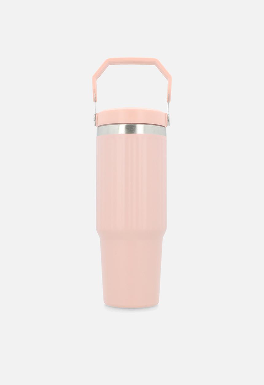 Excellent Houseware - Pink  Staniless Steel Rib Design Drinking Flask with Handle