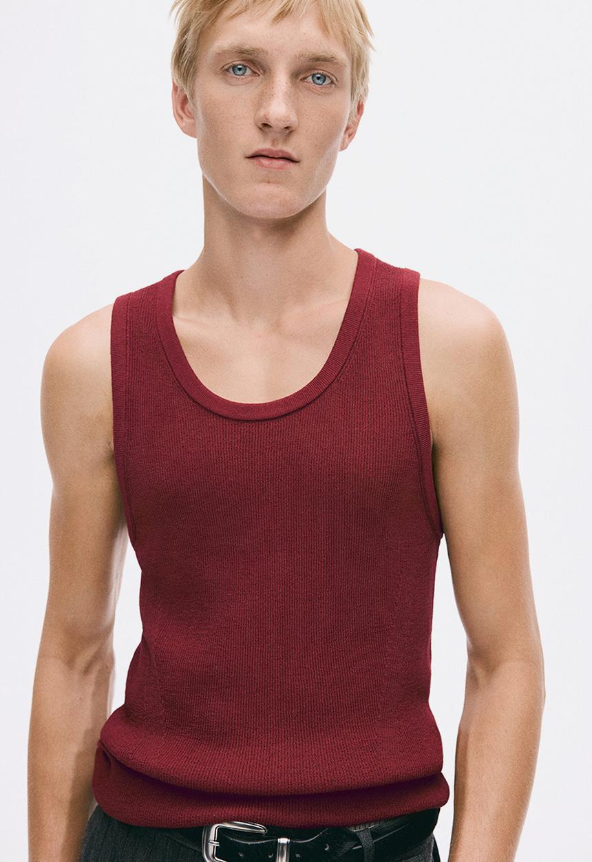 H&M - H&M Atelier:  Slim fit ribbed wool-blend vest top - dark red