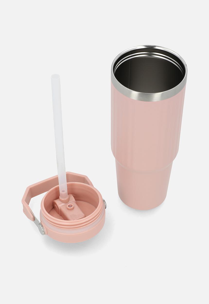 Excellent Houseware - Pink  Staniless Steel Rib Design Drinking Flask with Handle