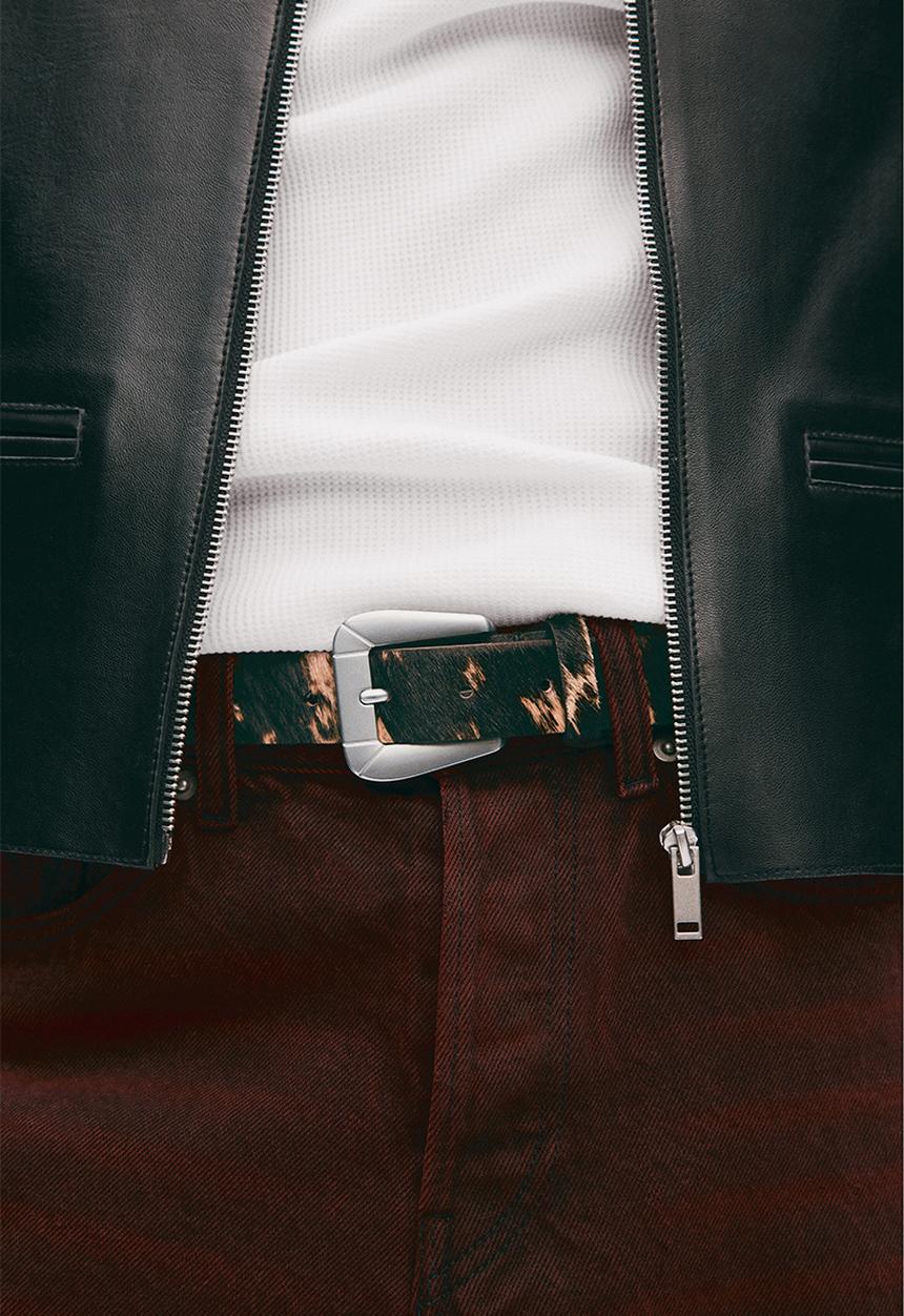H&M - H&M Atelier:  Pony hair-effect leather belt - black/cowhide print
