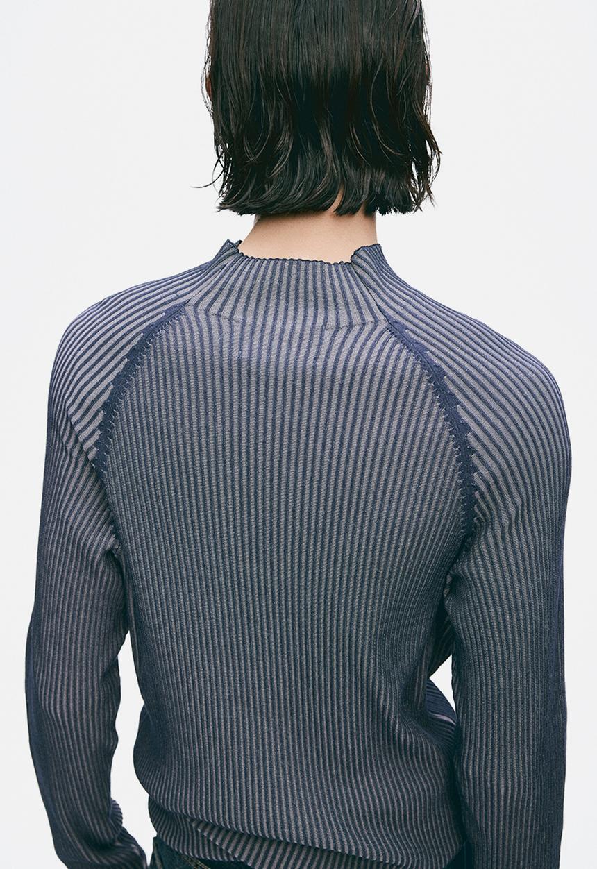 H&M - H&M Atelier:  Slim fit rib-knit turtleneck jumper - navy blue/striped
