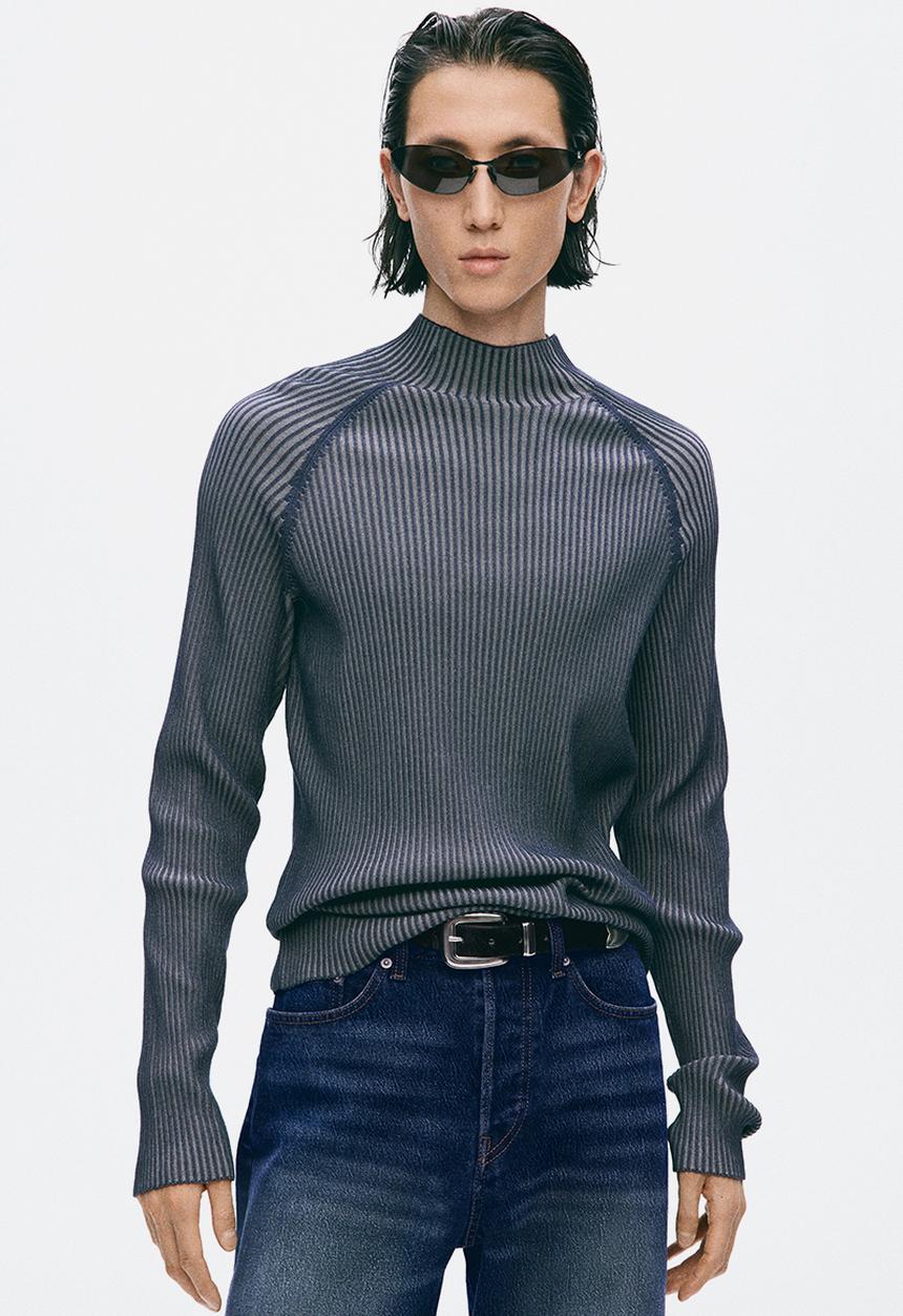 H&M - H&M Atelier:  Slim fit rib-knit turtleneck jumper - navy blue/striped